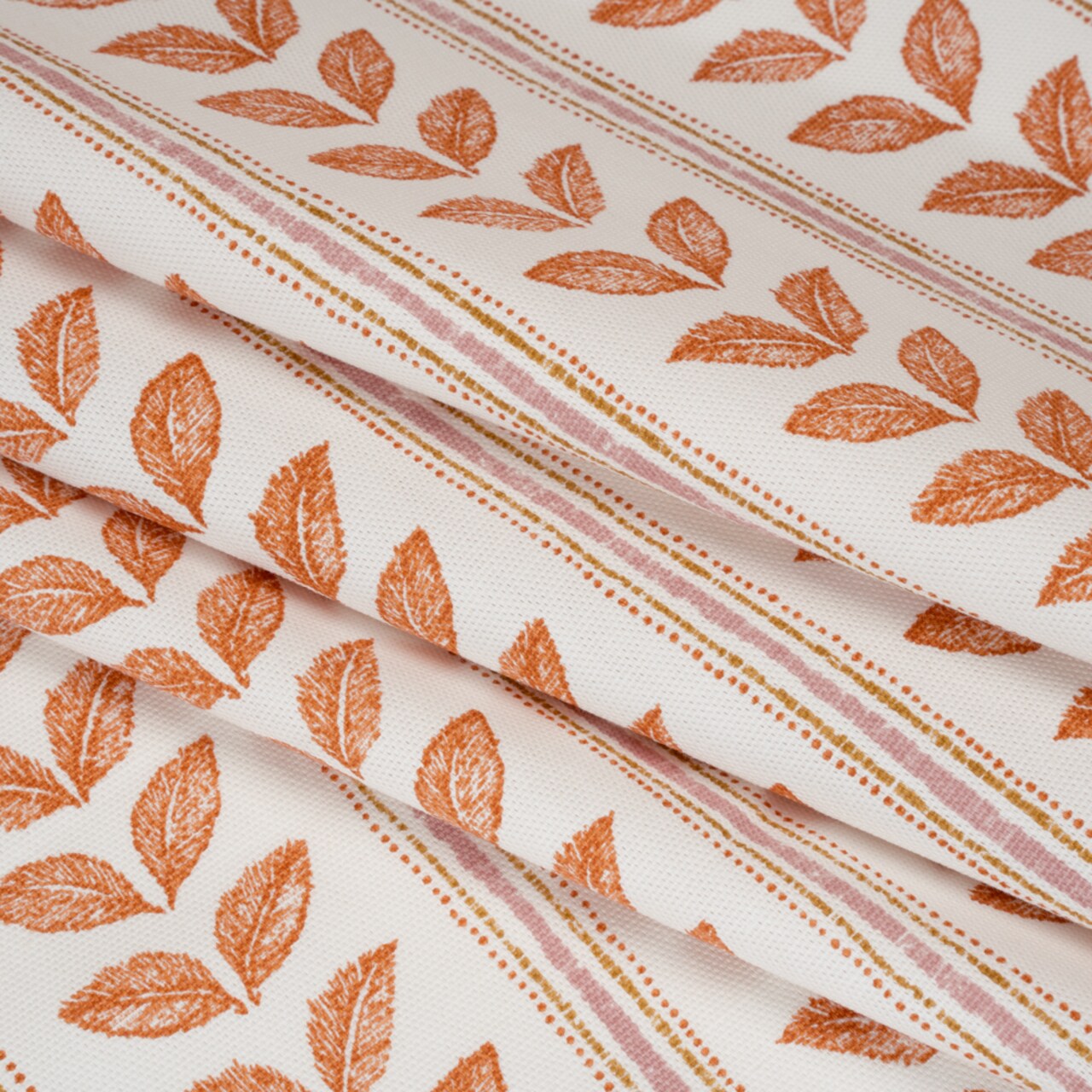 1 Yard Cotton Canvas Print Tangerine Leaves and Stripes British Imported